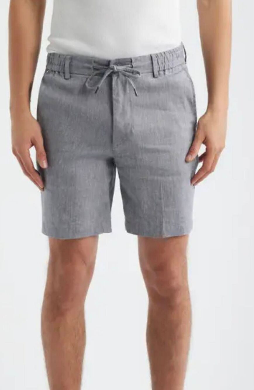Nordstrom Linen Blend Grey Slim Sit Flat Front Shorts Large Sustainable Casual